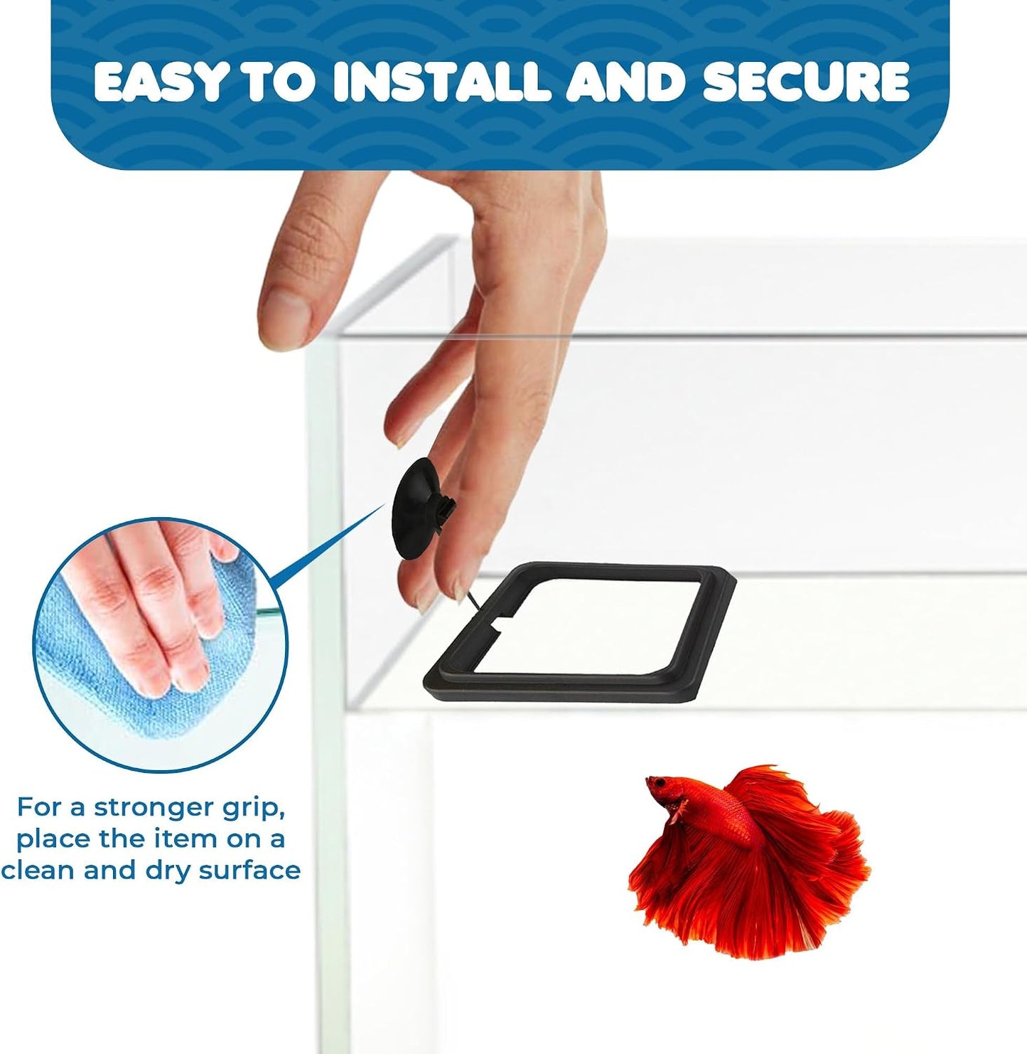 Secure suction cup mechanism on a lightweight plastic feeding square.