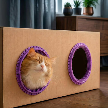 Cat Self Groomer Arch for Cardboard Boxes, DIY Cat Tunnel Brush & Massage Comb for Indoor Cats, Interactive Self Grooming Toy for Cat Cave, Hideouts & Enrichment Play (Blush Pink) - Image 11