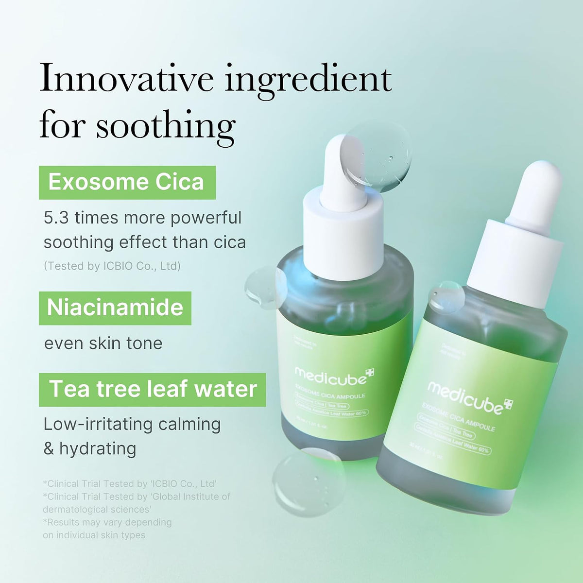 Medicube Exosome Cica Tea Tree Ampoule texture swatch on skin