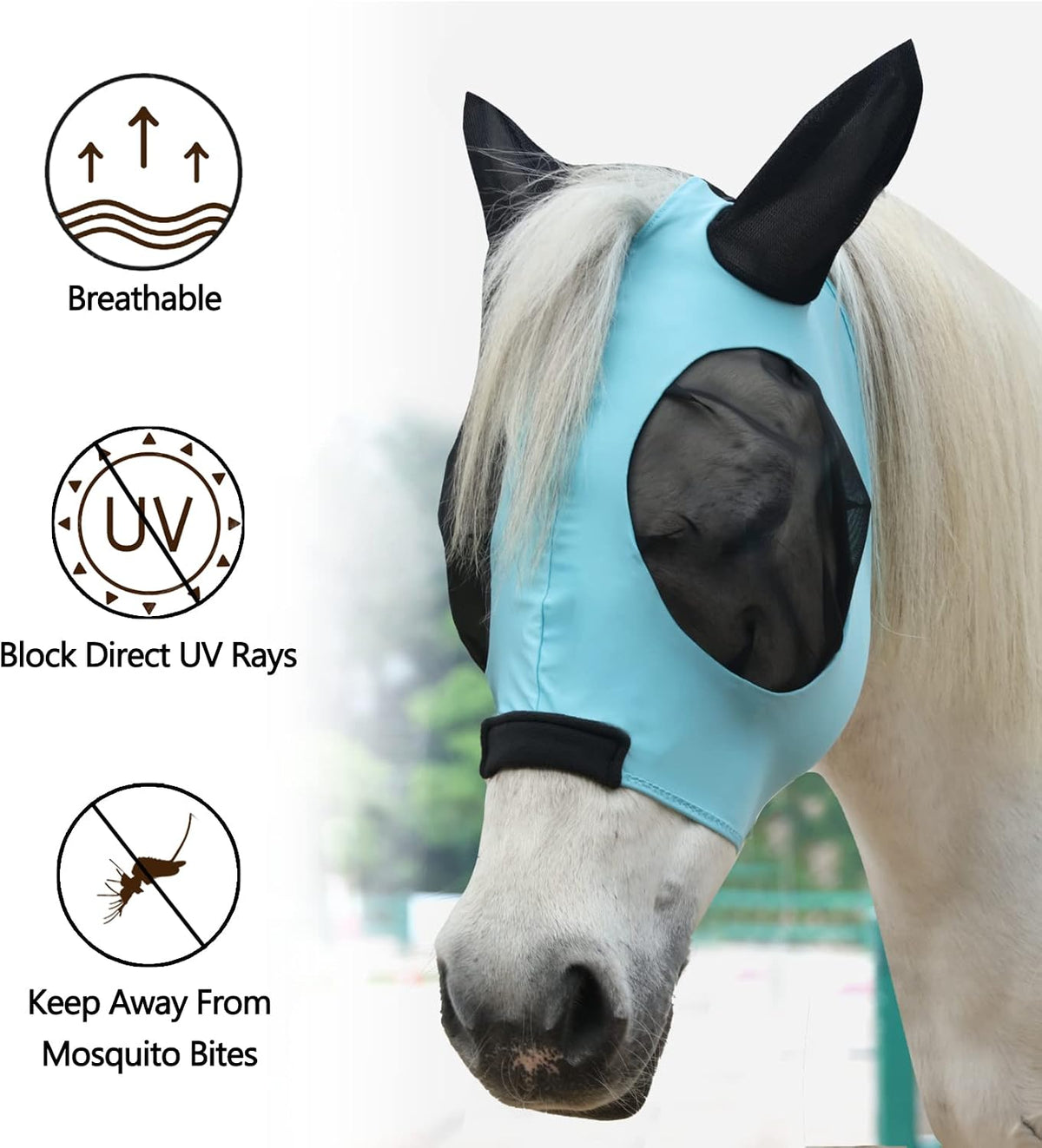 Gallopoff horse fly mask showing stretch breathable mesh material