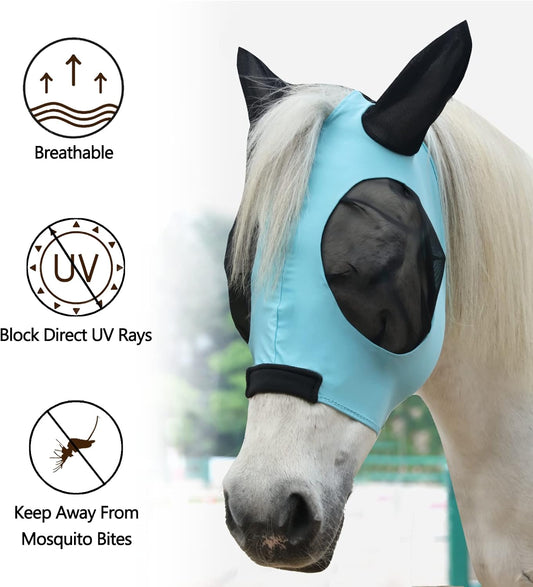 Gallopoff horse fly mask showing stretch breathable mesh material