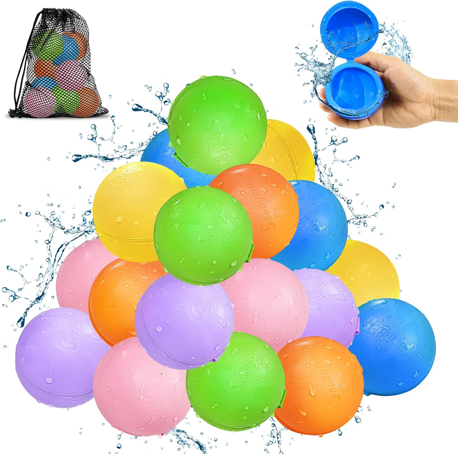 Smasiagon reusable water balloons front view of colorful 18 pack set