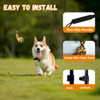 Large dog chasing a plush lure attached to an interactive flirt pole