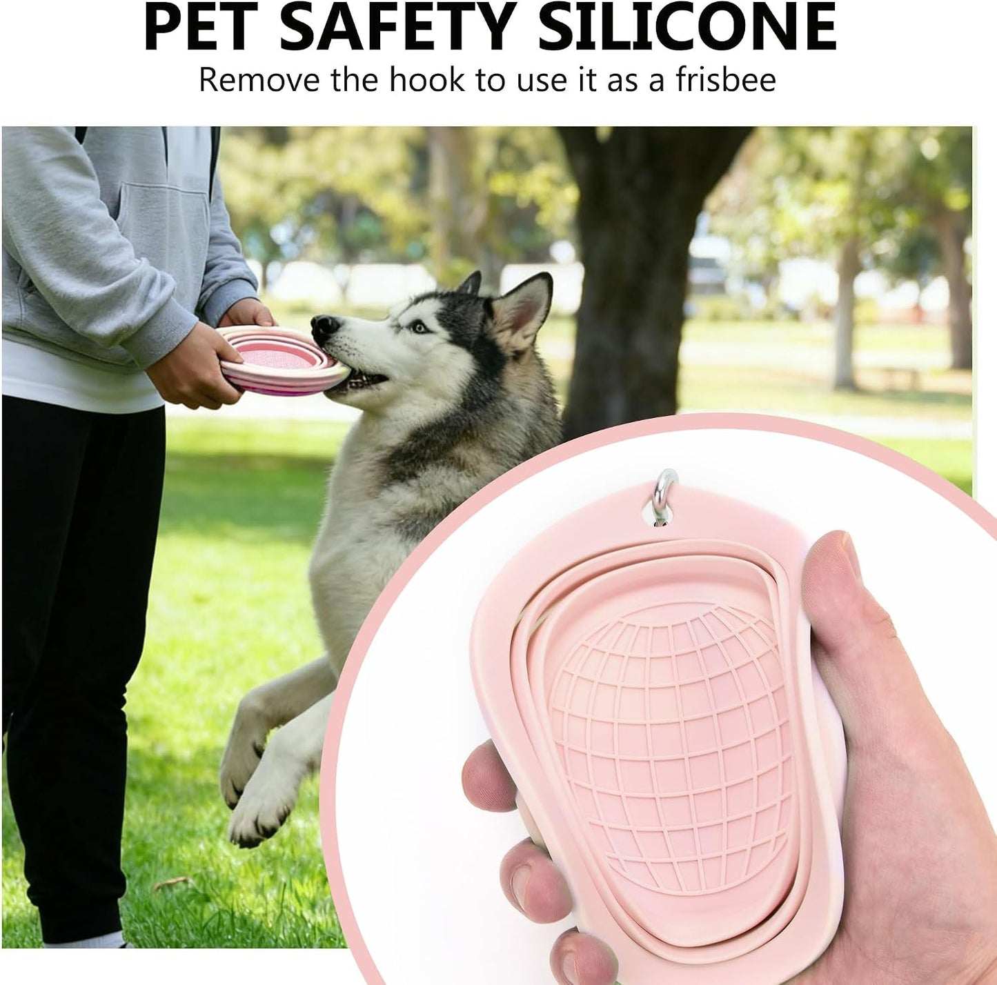 Foodie Puppies pet bowls set featuring the included poop bag dispenser accessory