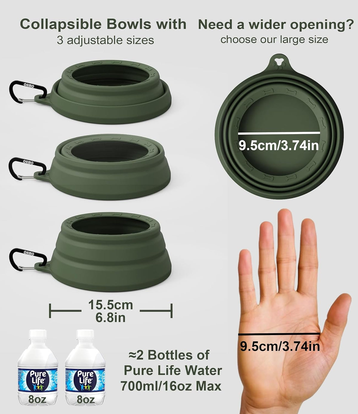 Close-up view of the premium rimless silicone edge on the OHMO travel water bowl.