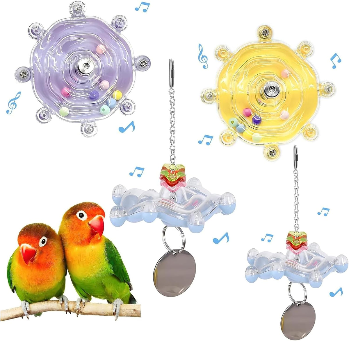 Jevnd bird toy for budgies and cockatiels installed on wire cage