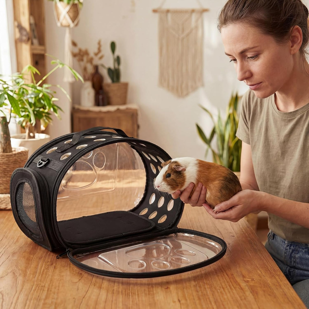 Hsei Small Pet Carrier Bag Portable Small Animal Travel Bag with Clear Side Panel Shoulder Strap for Hamster Chinchilla Rabbit Hedgehog Sugar Bird Lizard - Image 6