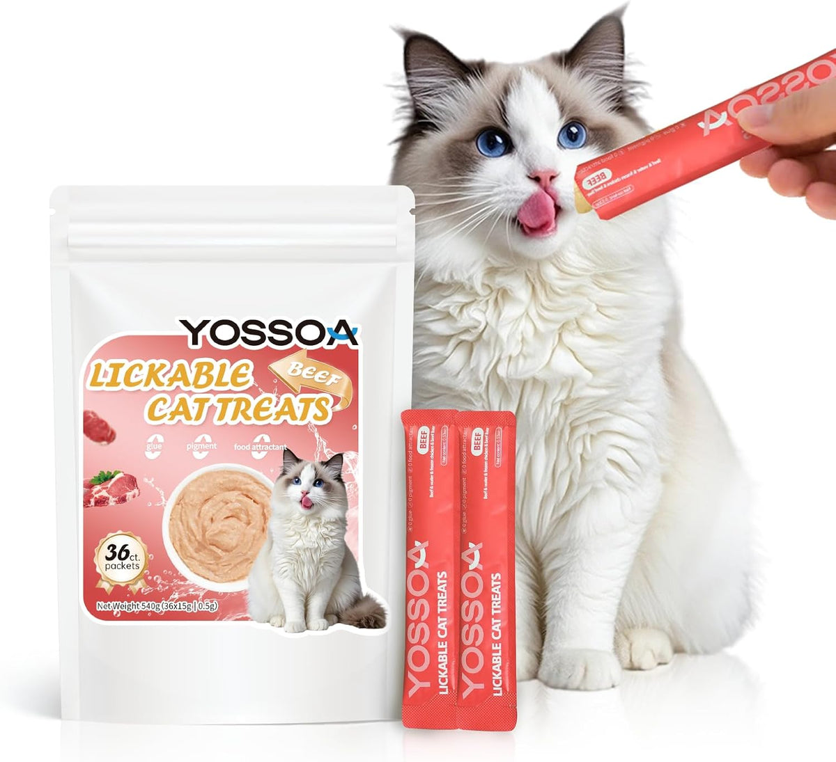 Hand feeding a cat with Signature liquid treat sachet