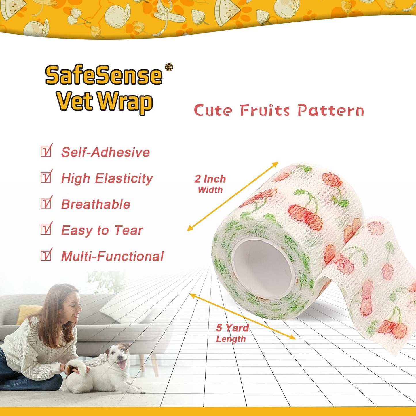 Safesense cohesive vet wrap rolls for dogs and horses