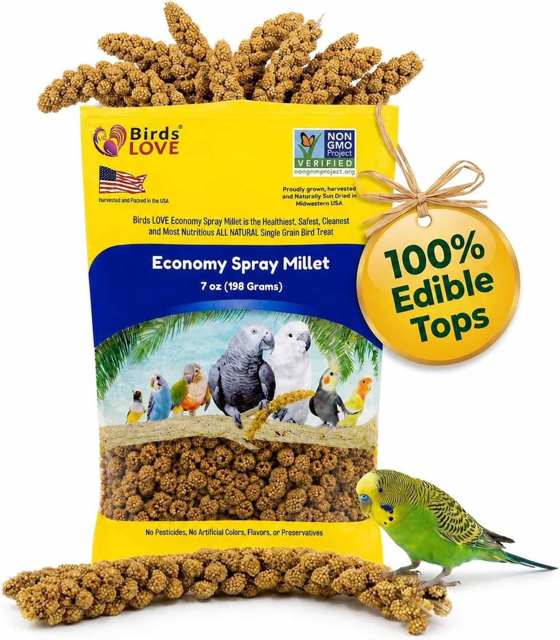 Birds LOVE millet spray package side profile