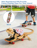 Complete three piece reptile toy kit containing a hat skateboard and backpack.