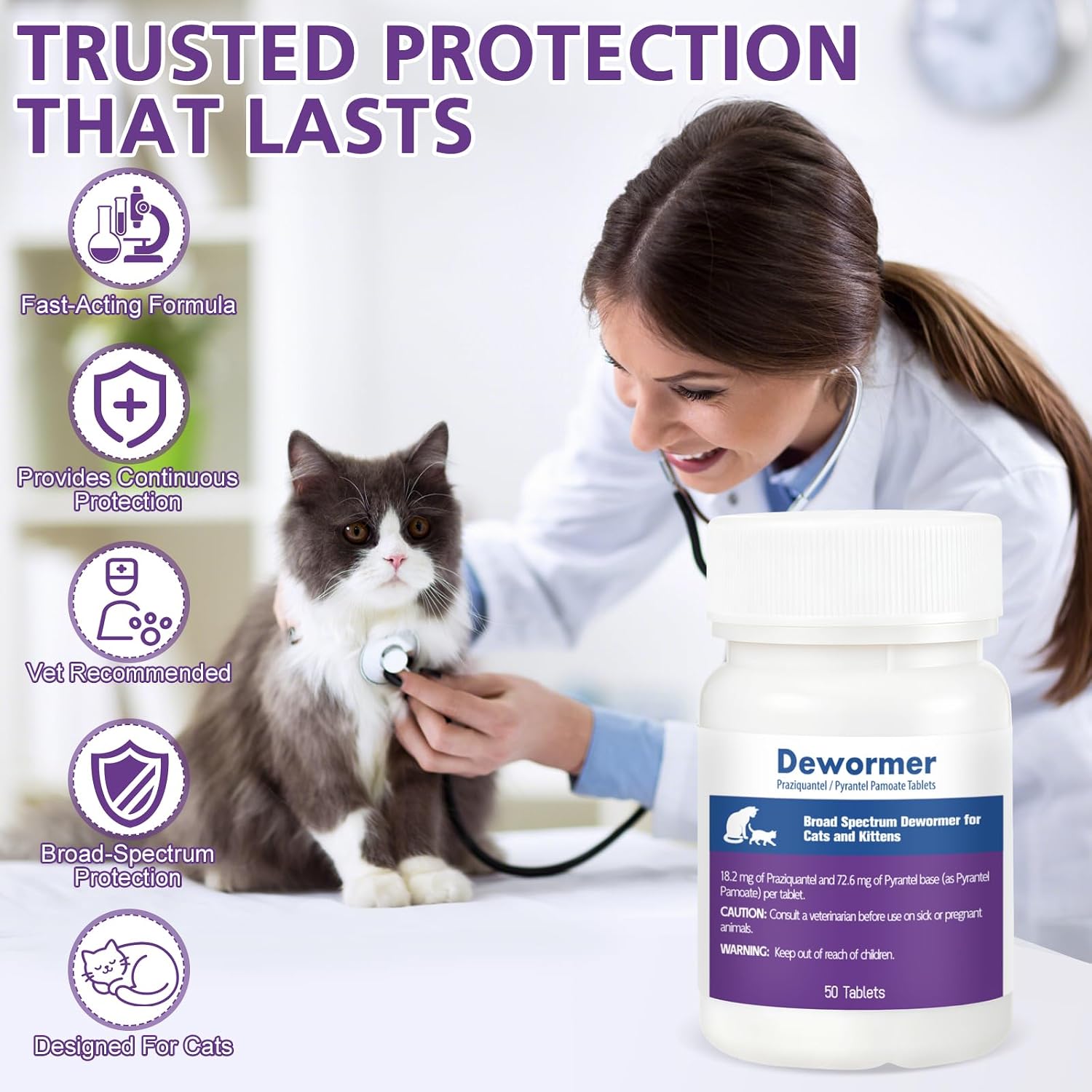 Feline parasite treatment tablets for tapeworms hookworms and roundworms