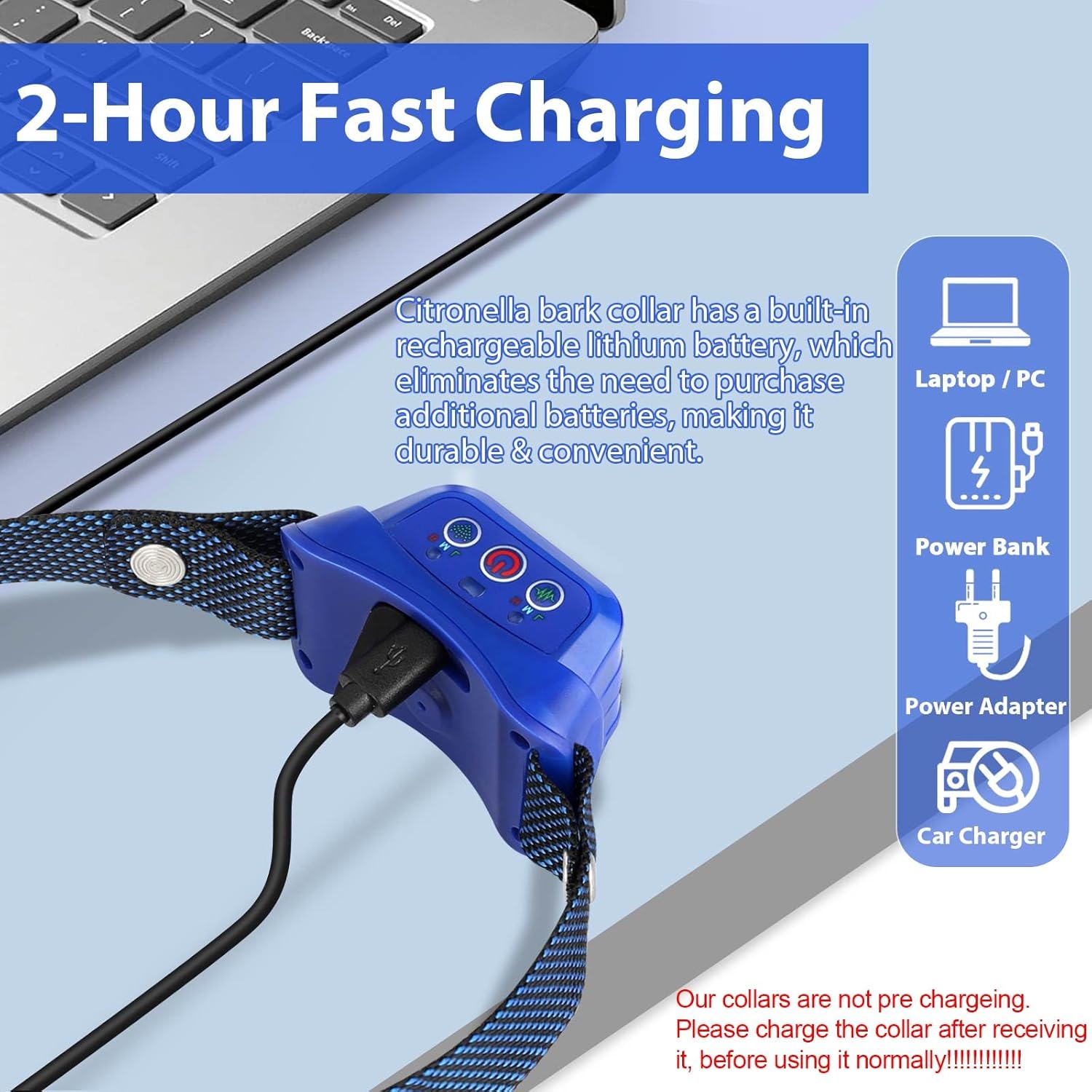 USB charging port view of bark collar
