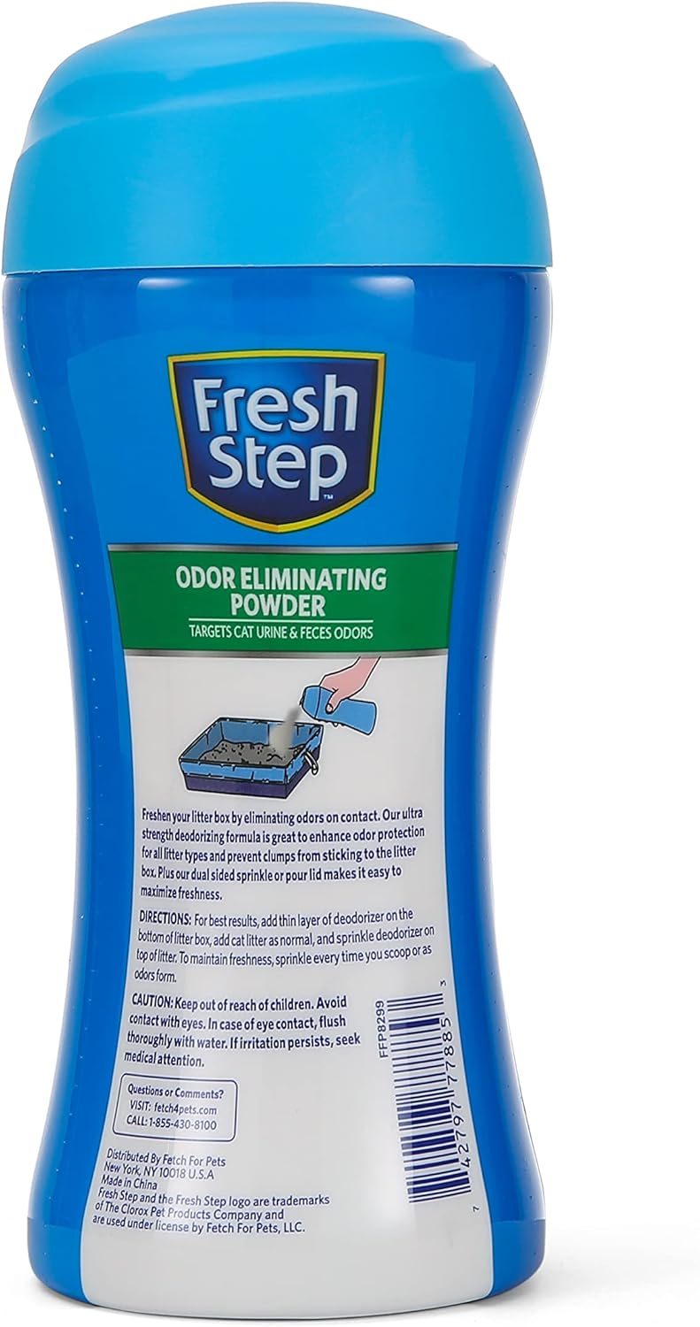 Fresh Step litter box deodorizer powder texture and container