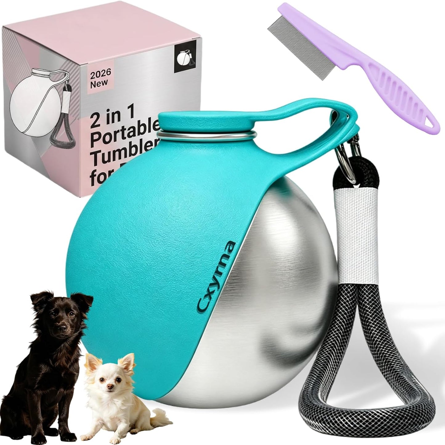 Cxyrna two in one portable dog tumbler blue front view