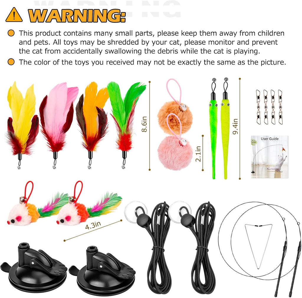 Complete packaging contents of HOSFROLL interactive cat toy set including wands and attachments