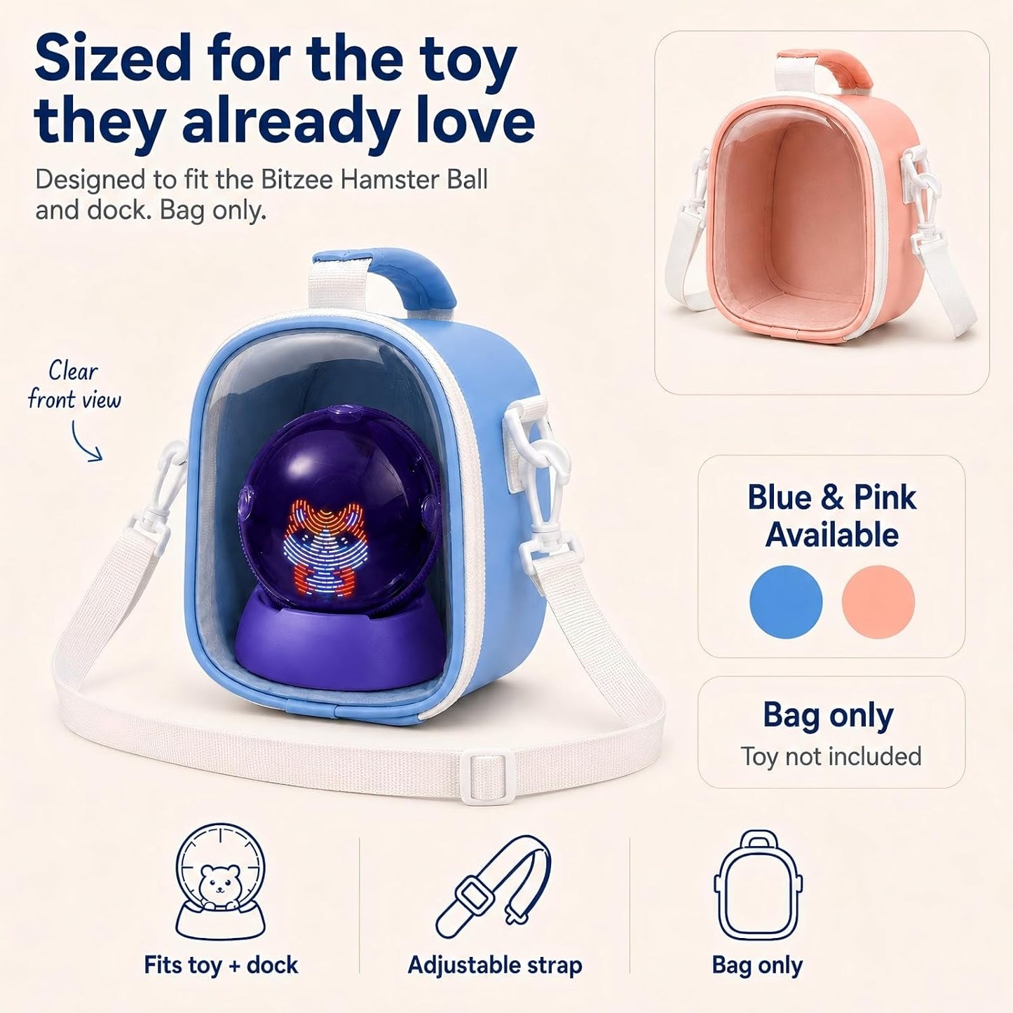 Electronic Pet Carrying Case Compatible with BITZEE Hamster Ball, High-Density EPE Foam, Microfiber PU, Detachable Shoulder StrapBlue - Image 2