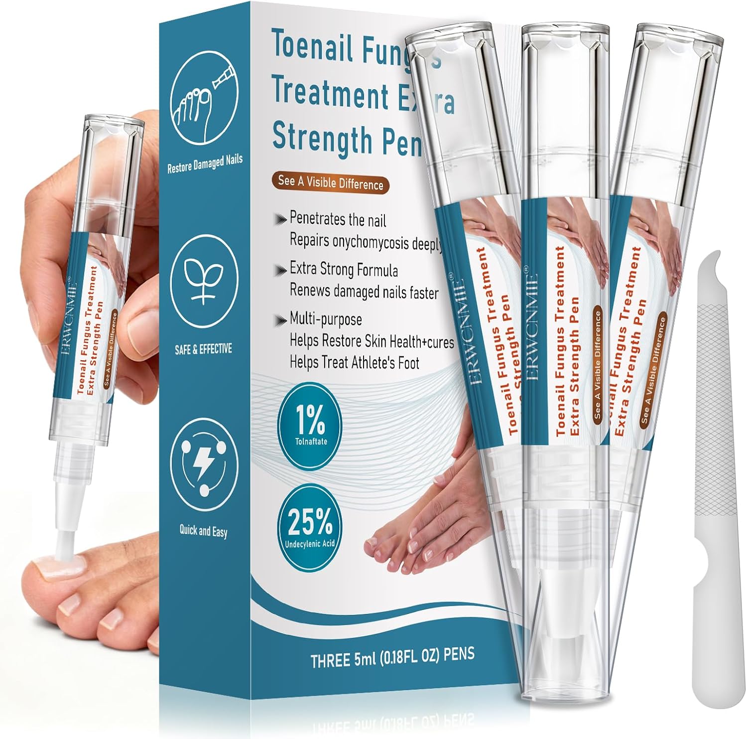 ERWCNMIE Toenail Fungus Pen 3-piece set front view for antifungal treatment.