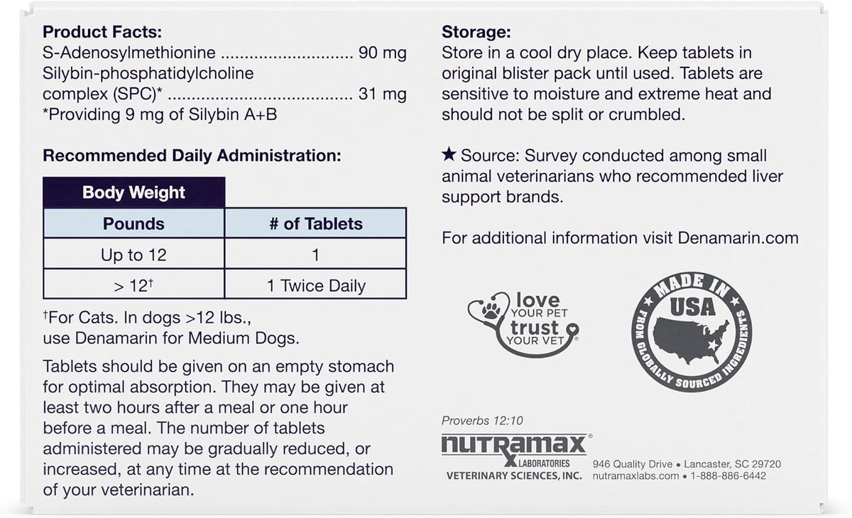 Nutramax Denamarin 30 count blister pack tablet details
