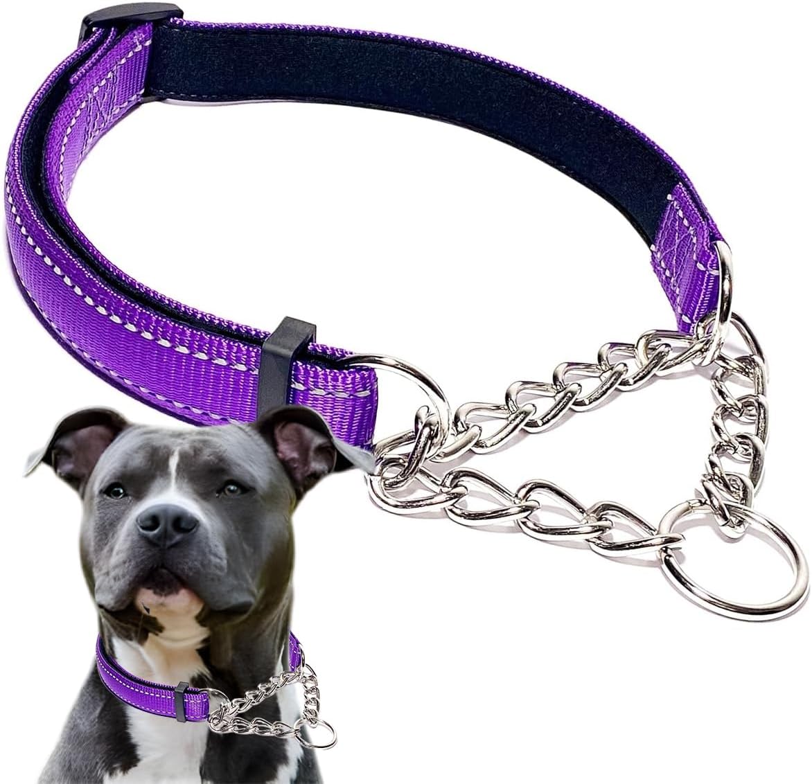 Martingale Collar for Dogs, Reflective Nylon Soft Padded No Pull Training Collars Adjustable Stainless Steel Chain Collar for Small Medium Large Dogs Red X-Large - Image 15