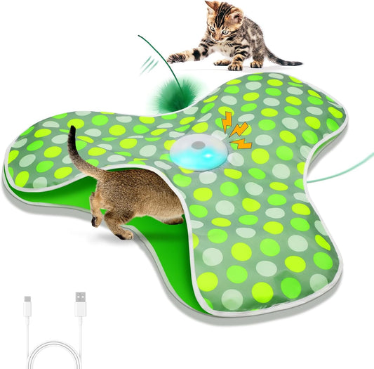 Sofolor interactive cat toy automatic front view showcasing the green polka-dot mat design.