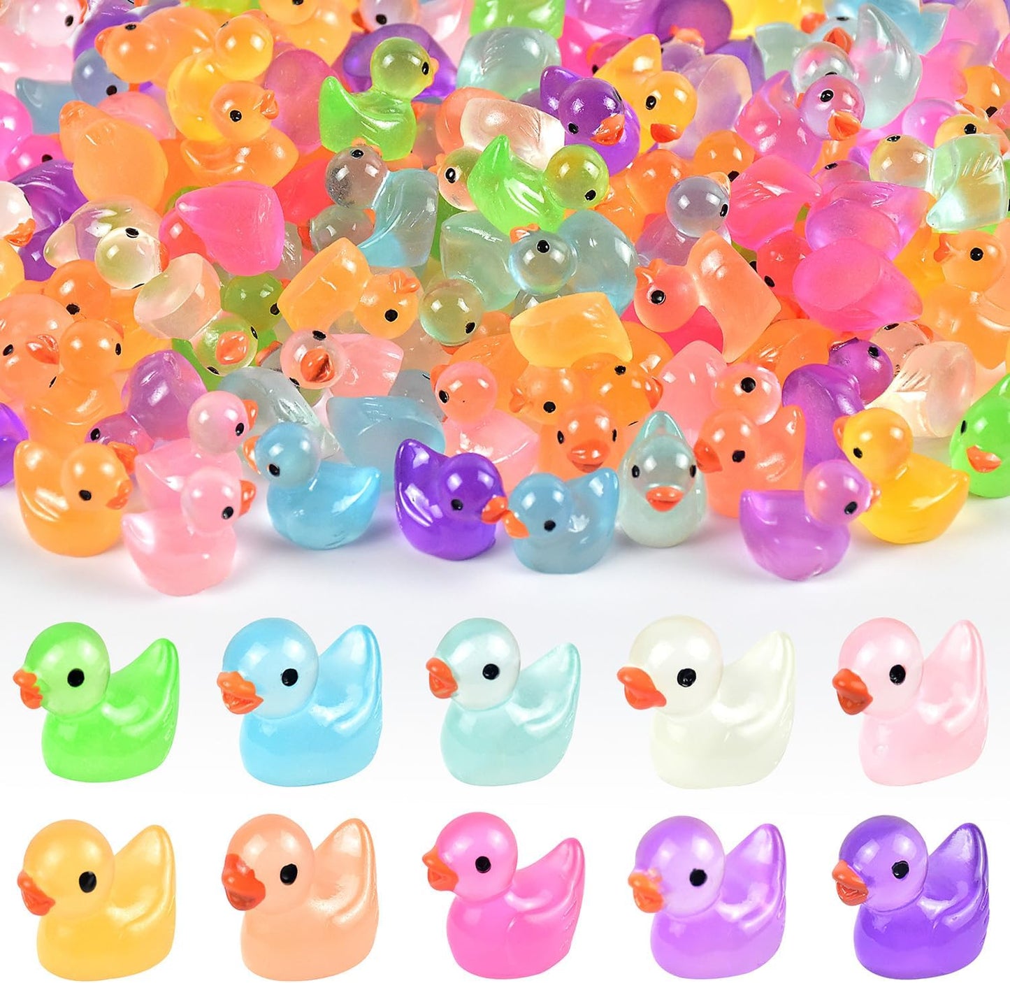 BOOJALOO luminous mini resin ducks front view showing multiple vibrant colors