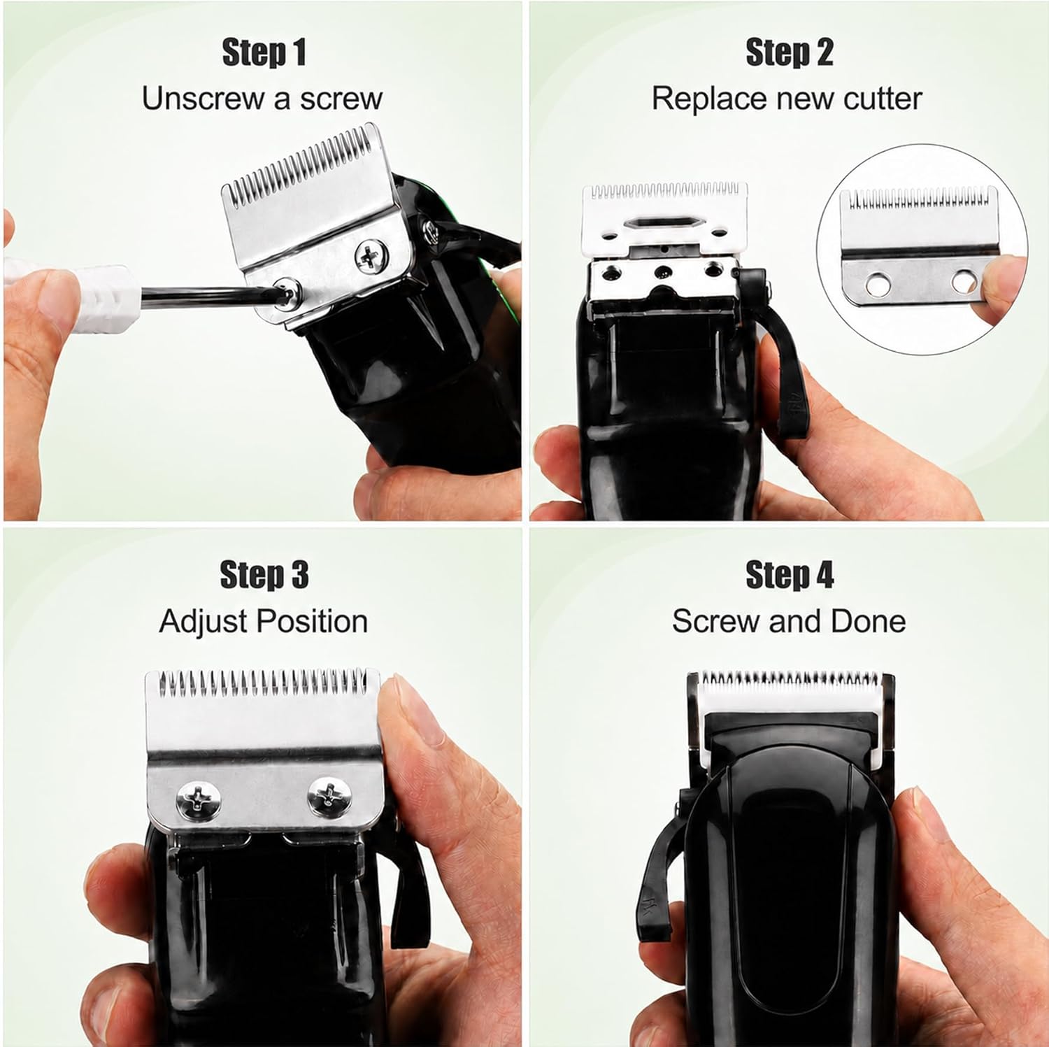 Stainless steel pet clipper accessory set showing both the fixed and movable pieces.