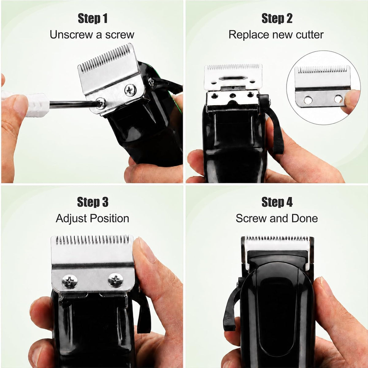 Stainless steel pet clipper accessory set showing both the fixed and movable pieces.
