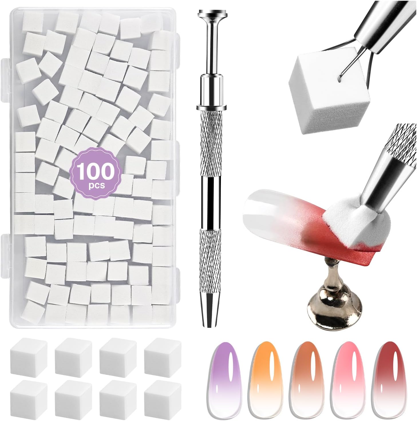 Aoboo Jodsone 100 piece nail sponge set with stainless steel grabbing pen