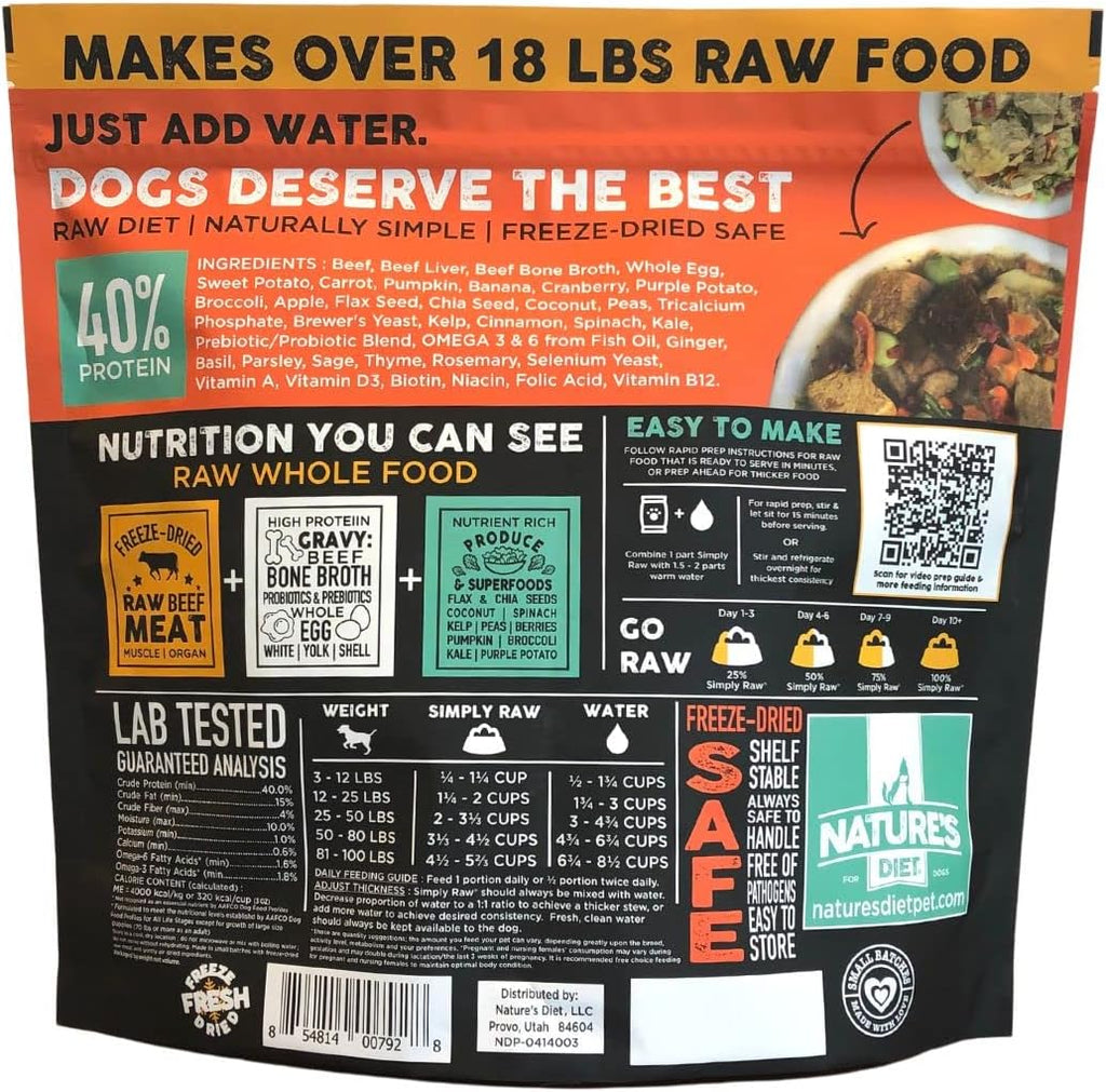 Nature's Diet freeze-dried raw food nutritional facts and ingredients list