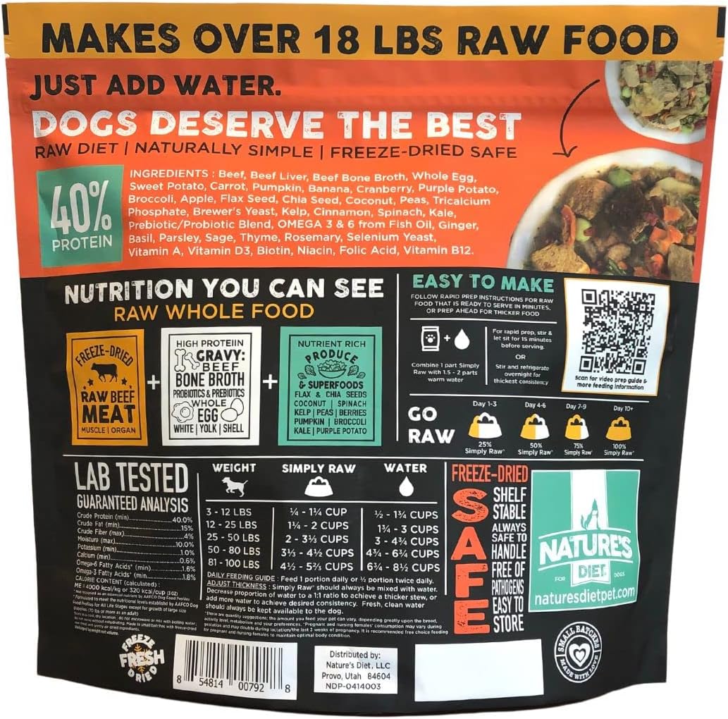 Nature's Diet freeze-dried raw food nutritional facts and ingredients list