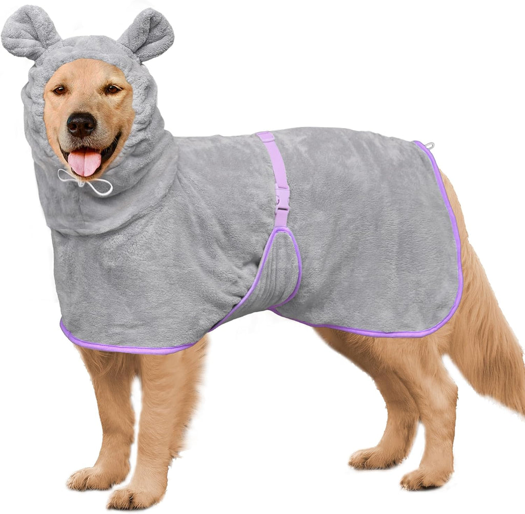 Dog Bathrobe Super Absorbent Towel Robe - Microfiber Bath Towels Fast Drying Coat for Dogs, Cute Dogs Clothes Adjustable Collar & Belly Strap Warm Keeping Hooded Dog Towel (Pink, Large) - Image 14