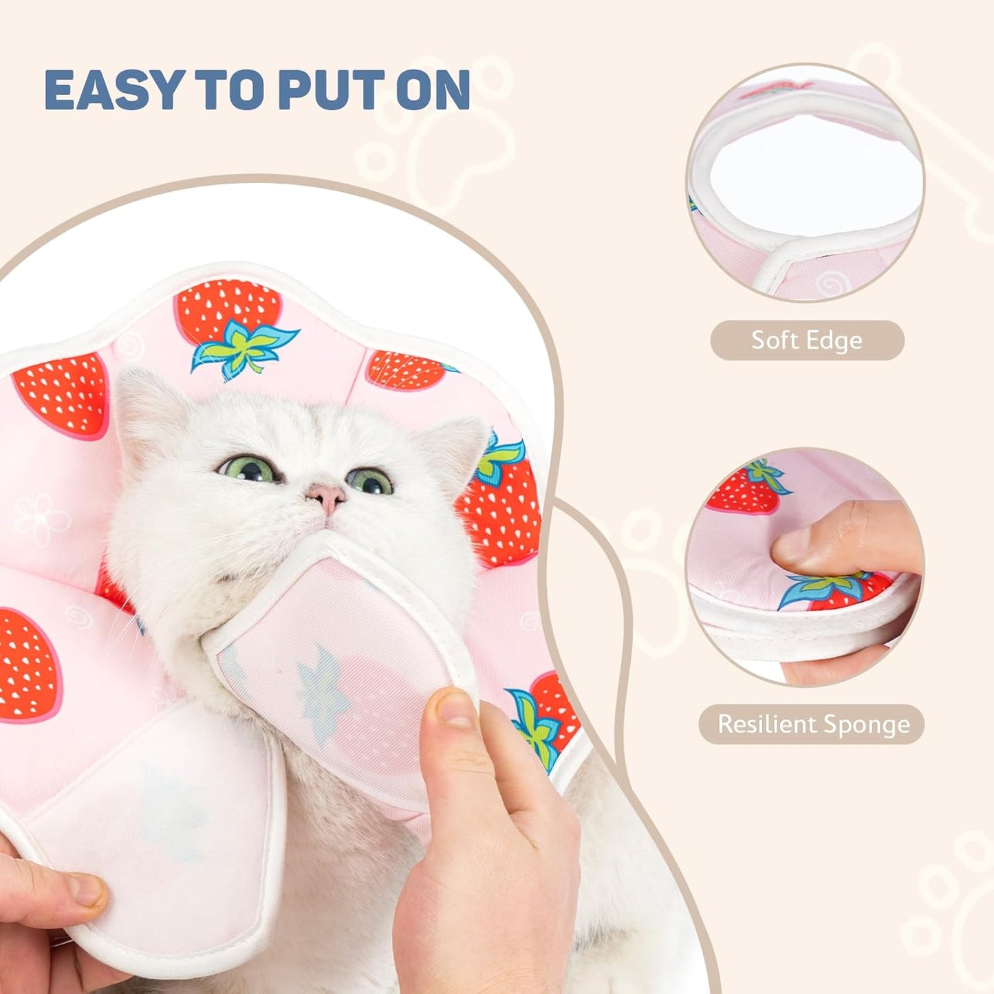 Avont strawberry pattern cat recovery collar on a kitten