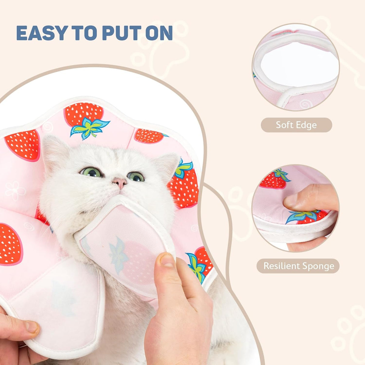 Avont strawberry pattern cat recovery collar on a kitten