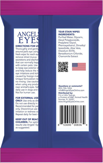 Angels' Eyes tear stain remover wipes for dogs and cats being pulled from package