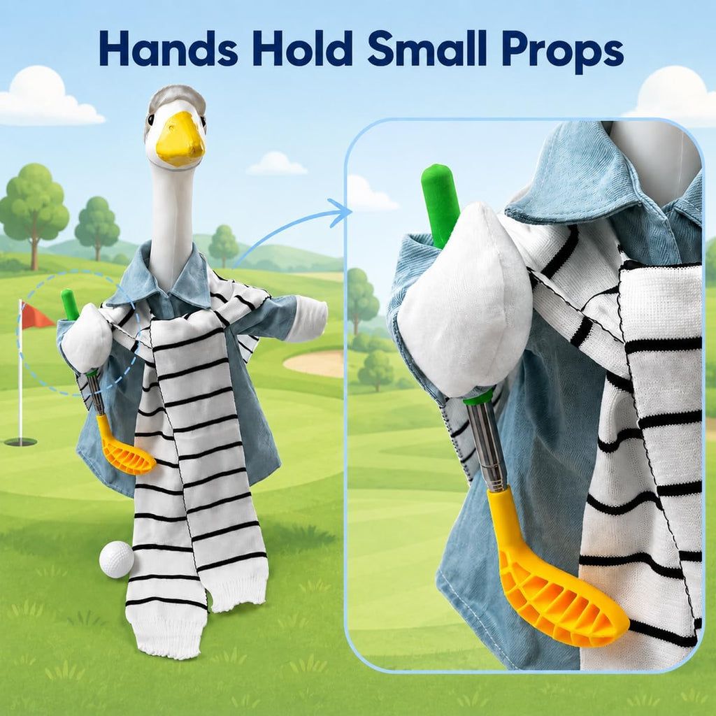 DISGIVO garden ornament clothing packed with denim coat, striped wrap, miniature golf ball, and plastic props.