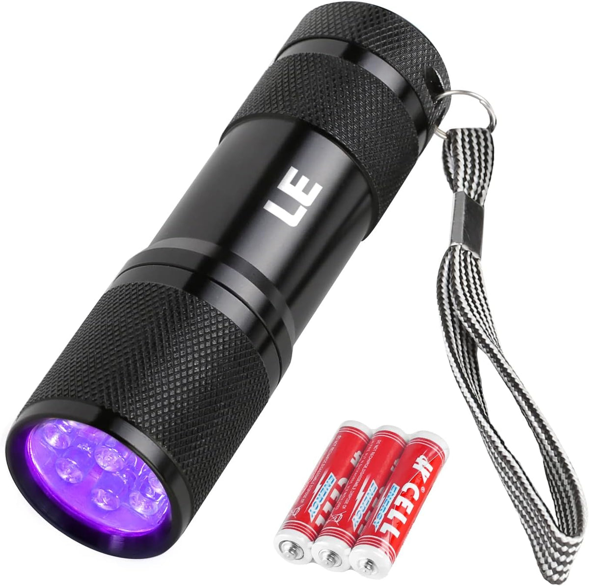 Lighting EVER Small Ultraviolet Black Light Flashlight front view compact pet urine detector.