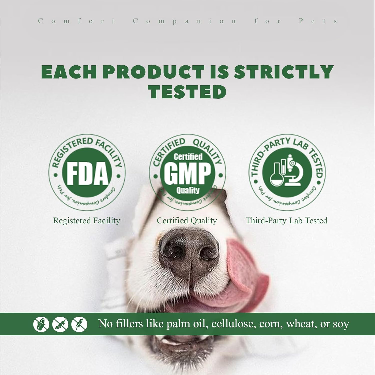 Vetriuntrix pet allergy soft chews displaying the skin and coat health support seal.