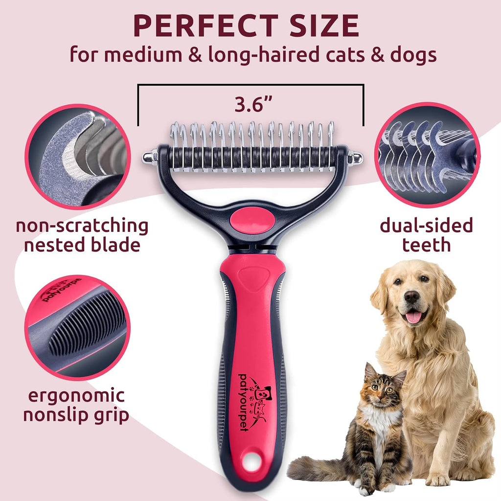 Pat Your Pet Deshedding Brush - Double-Sided Undercoat Rake for Dogs & Cats - Shedding Comb and Dematting Tool for Grooming, Extra Wide (Pink) - Image 5
