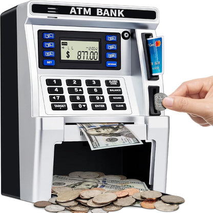 BAODLON electronic ATM piggy bank for kids front view showing the digital keypad and coin slot.
