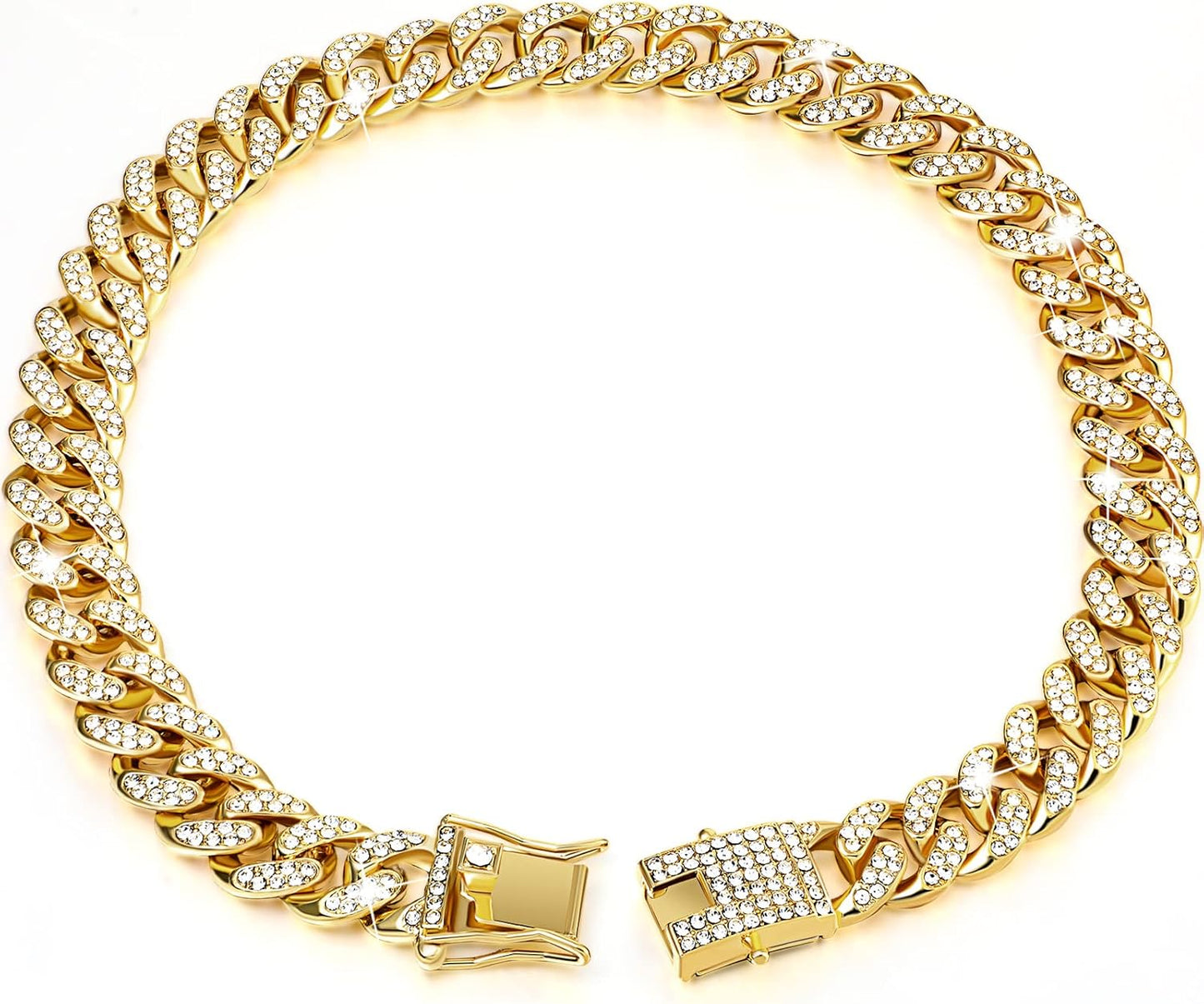 Tallew gold dog chain diamond collar front view