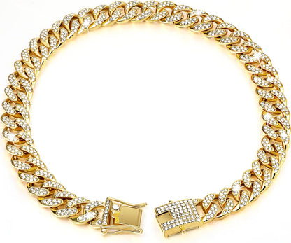 Tallew gold dog chain diamond collar front view