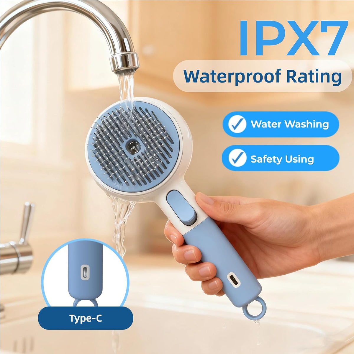 Side profile of USB rechargeable Debut Pet steam brush