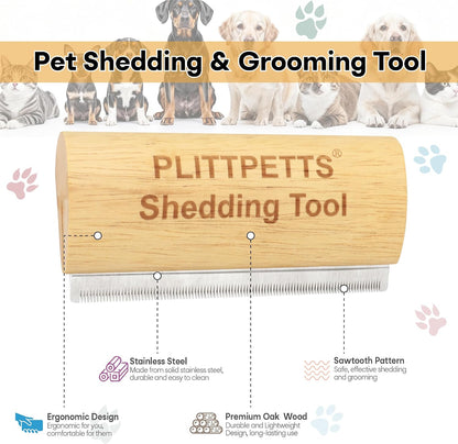Side angle view of the five point two inch ergonomic wooden handle on the dog comb