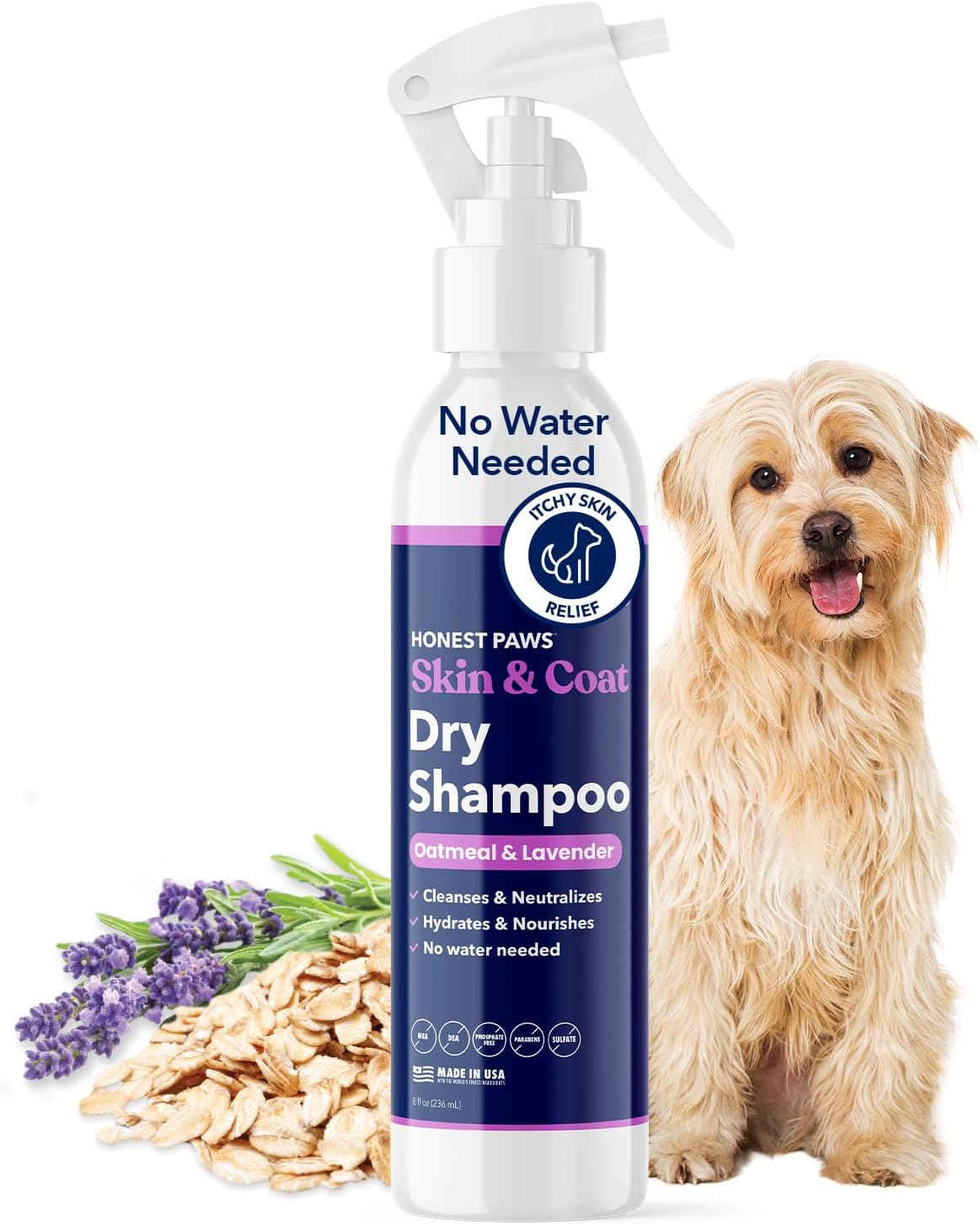 Honest Paws Dog Dry Shampoo - Waterless No Rinse Foaming Formula Reducing Itch Cleanse Hydrate Nourish Dry Skin and Smelly Coat Help Decrease Odor Shedding and Allergies - Oatmeal & Lavender - 6.3 oz - Image 11