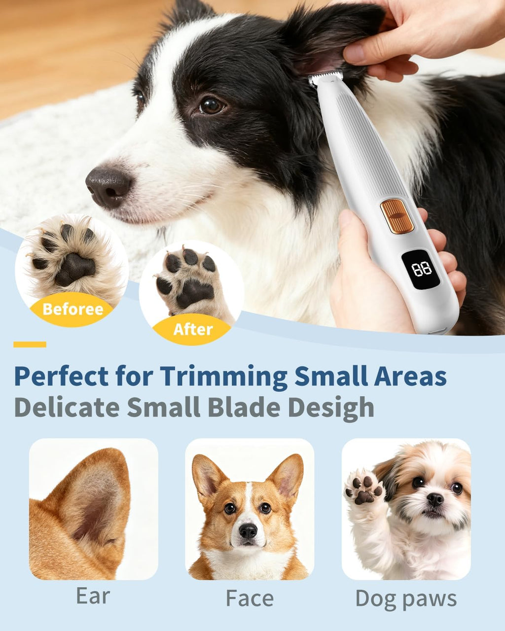 Ergonomic handle grip of the imported dual-purpose animal fur trimmer for small and large dogs.