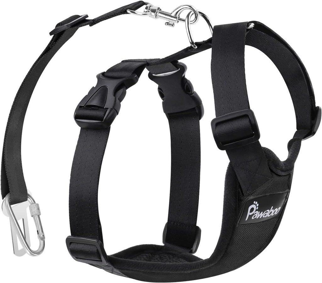 Pawaboo Dog Seat Belt Harness for Car, Dog Car Harness Seatbelt with Double Clips, Adjustable Breathable Pet Vest & Dogs Safety Tether with Elastic Bungee for Small Medium Large Pet, L, Black - Image 14