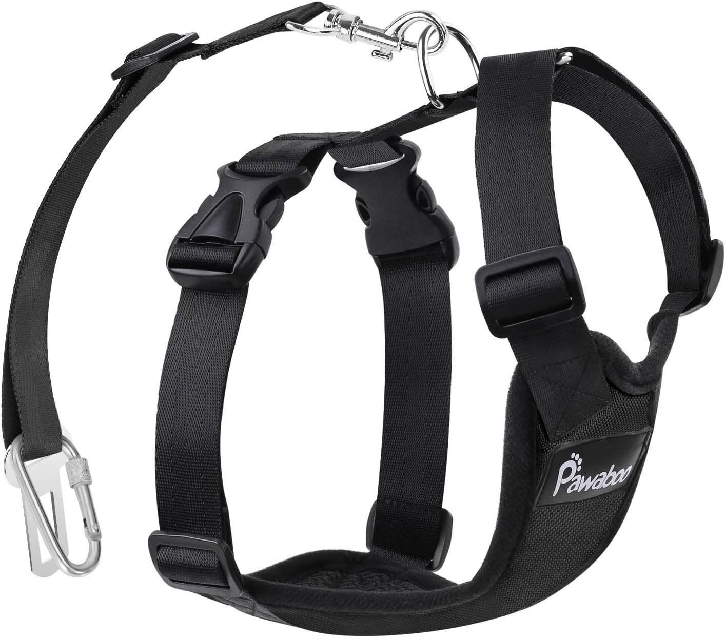 Pawaboo Dog Seat Belt Harness for Car, Dog Car Harness Seatbelt with Double Clips, Adjustable Breathable Pet Vest & Dogs Safety Tether with Elastic Bungee for Small Medium Large Pet, L, Black - Image 14