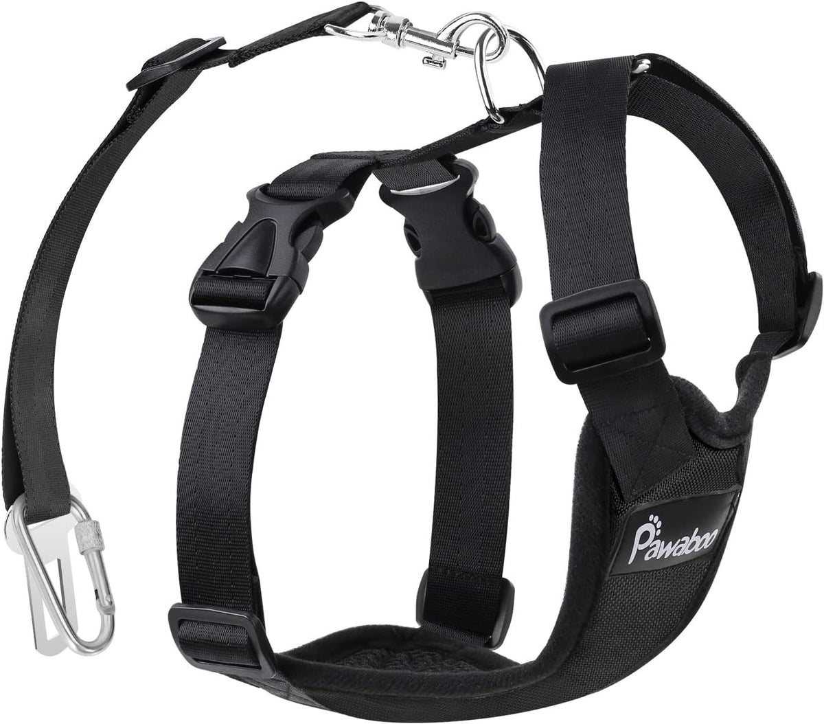Pawaboo Dog Seat Belt Harness for Car, Dog Car Harness Seatbelt with Double Clips, Adjustable Breathable Pet Vest & Dogs Safety Tether with Elastic Bungee for Small Medium Large Pet, L, Black - Image 14