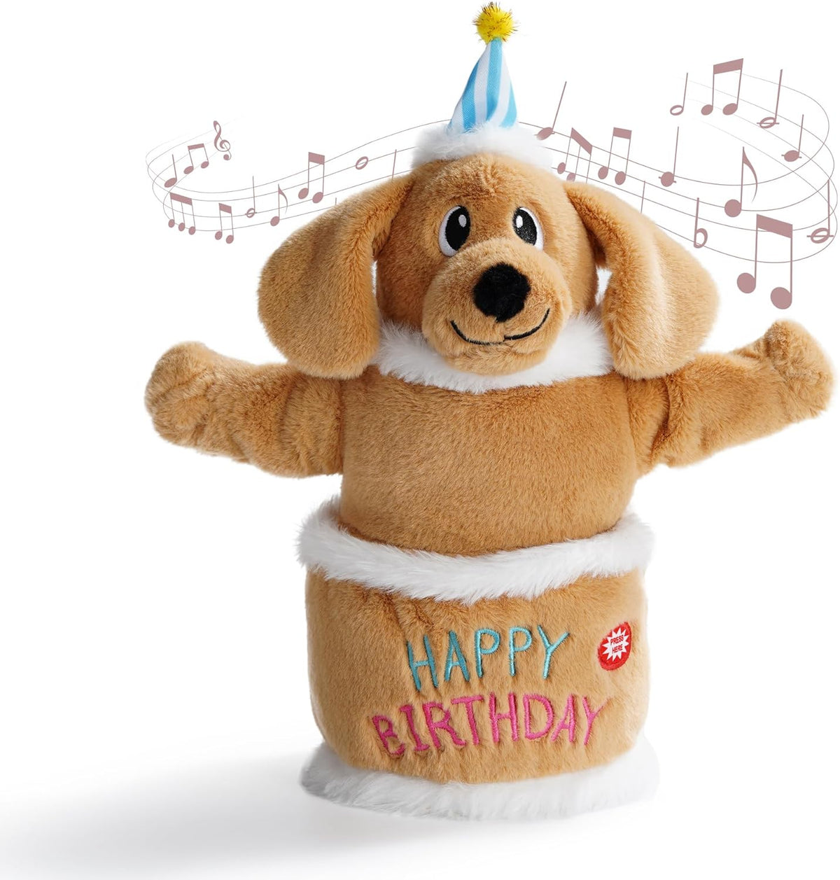 Fuzzwoof interactive singing and dancing birthday cake dog toy front view